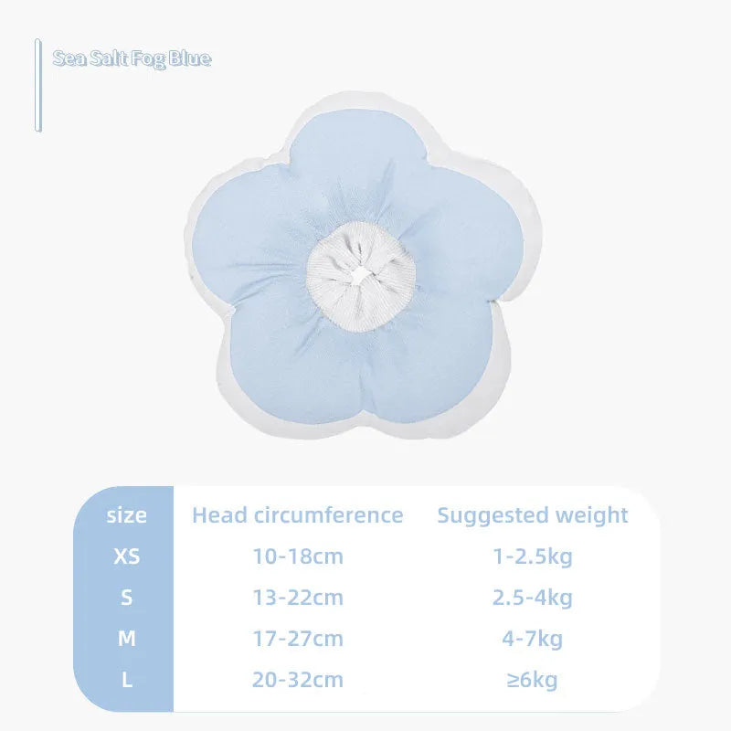 Adjustable cotton cat flower cone collar in pink with elastic neck band for post-surgery wound protection