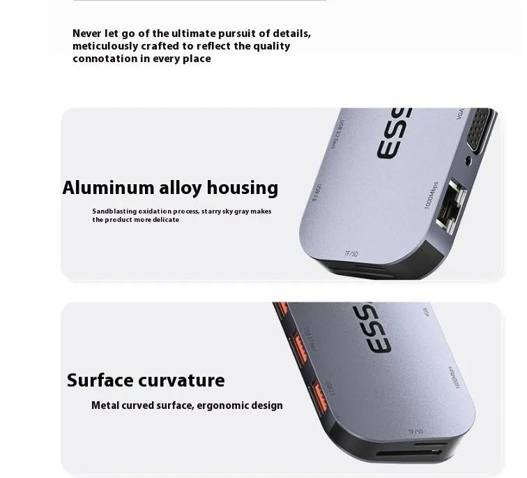 11-in-1 USB C expansion dock hub with Ethernet, HDMI, USB ports, and a 20cm cable