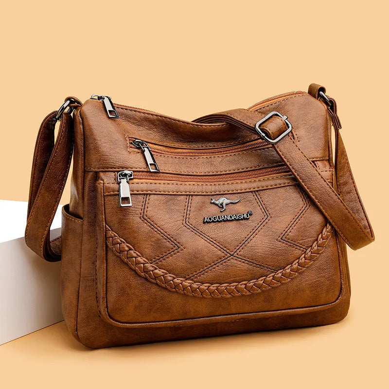 Soft PU leather women's crossbody bag in horizontal square design with sandwich pocket