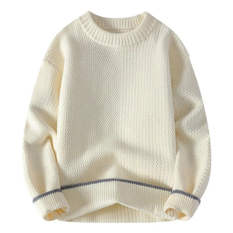 Men's grey casual pullover sweater with round neck and long sleeves for autumn wear