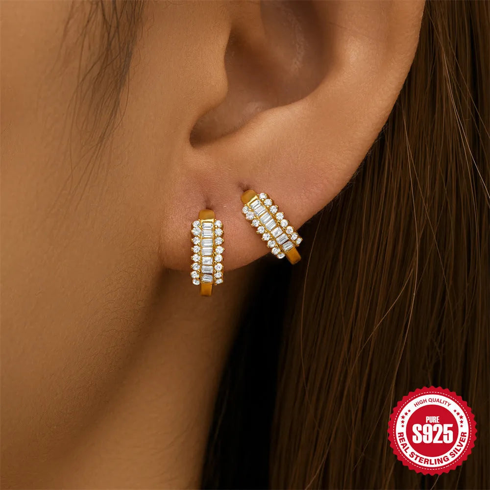 Small round geometric sterling silver stud earrings in gold and silver finishes