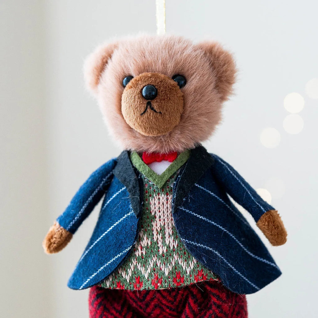 Cartoon couple plush bear doll wearing a cotton suit with a plaid design