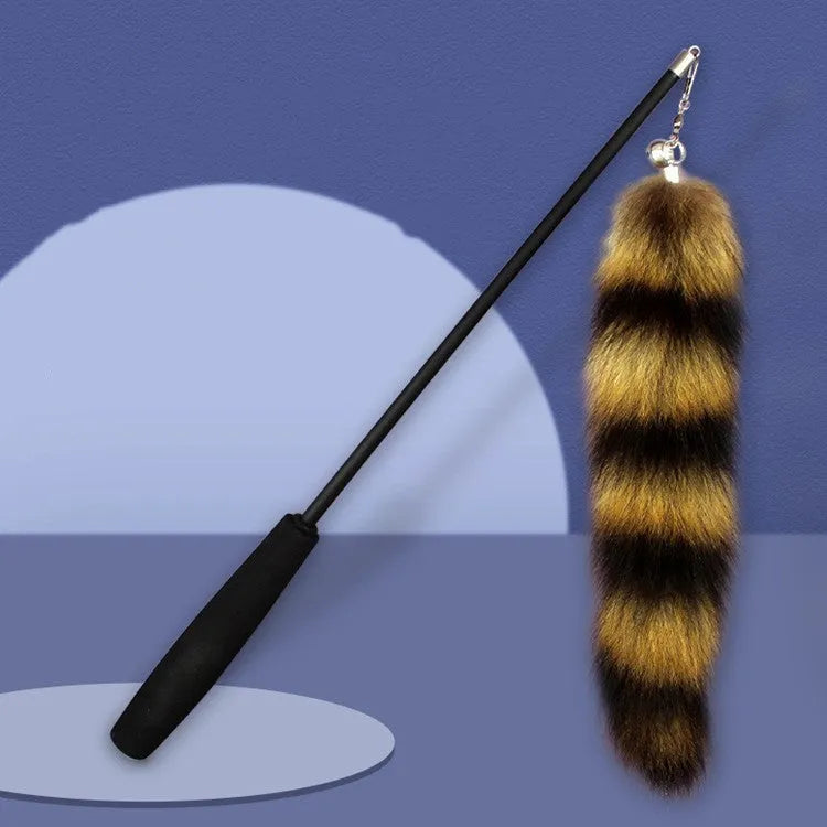 Black cat toy wand with 42 metre elastic string for interactive feline play
