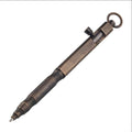 Brass tactical pen with hexagonal bolt design showing natural colour finish and precise machining details