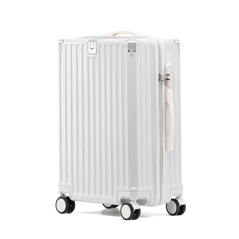 Hard-shell aluminium frame suitcase in avocado green with USB port and universal wheels.