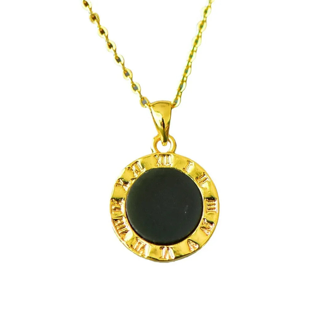 Natural Hetian Jade flat pendant with copper inlay on necklace chain