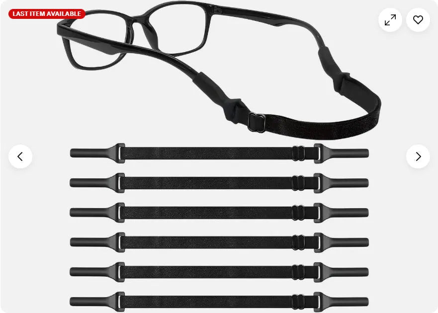 Black adjustable glasses cord with silicone earpiece ends for securing eyewear