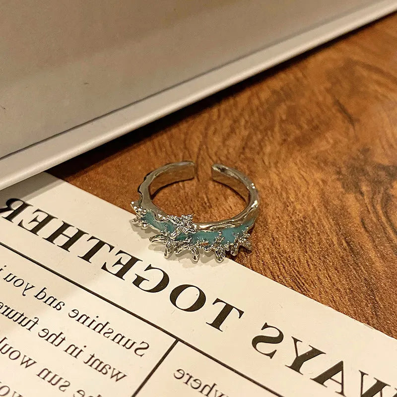 Butterfly women's copper ring with adjustable split ring design showing oil-drip colour treatment