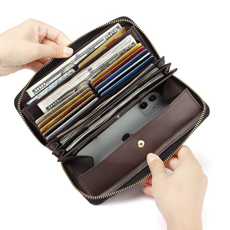 Genuine leather women's long wallet with RFID protection in six colour options