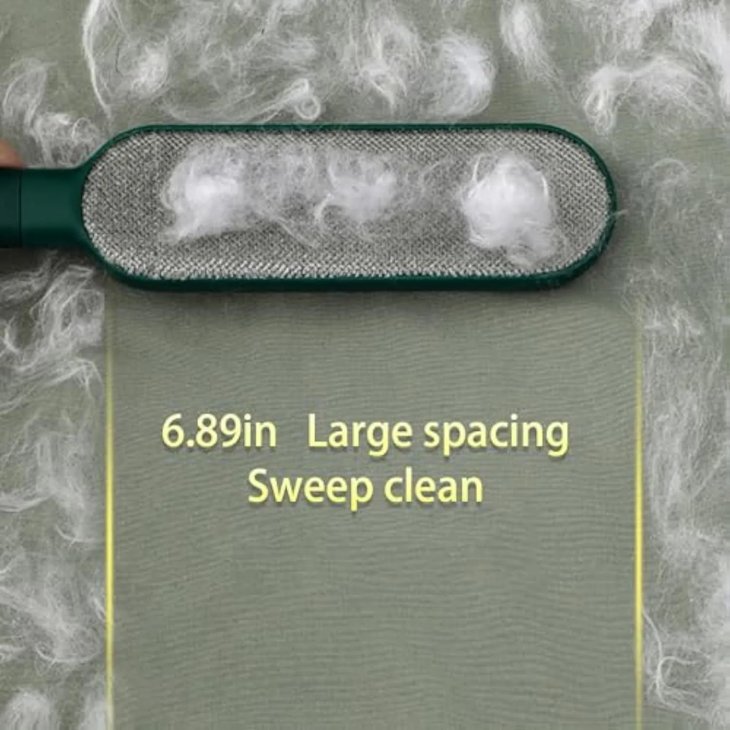 Blue green and white double-sided pet hair remover brush with a storage compartment base.
