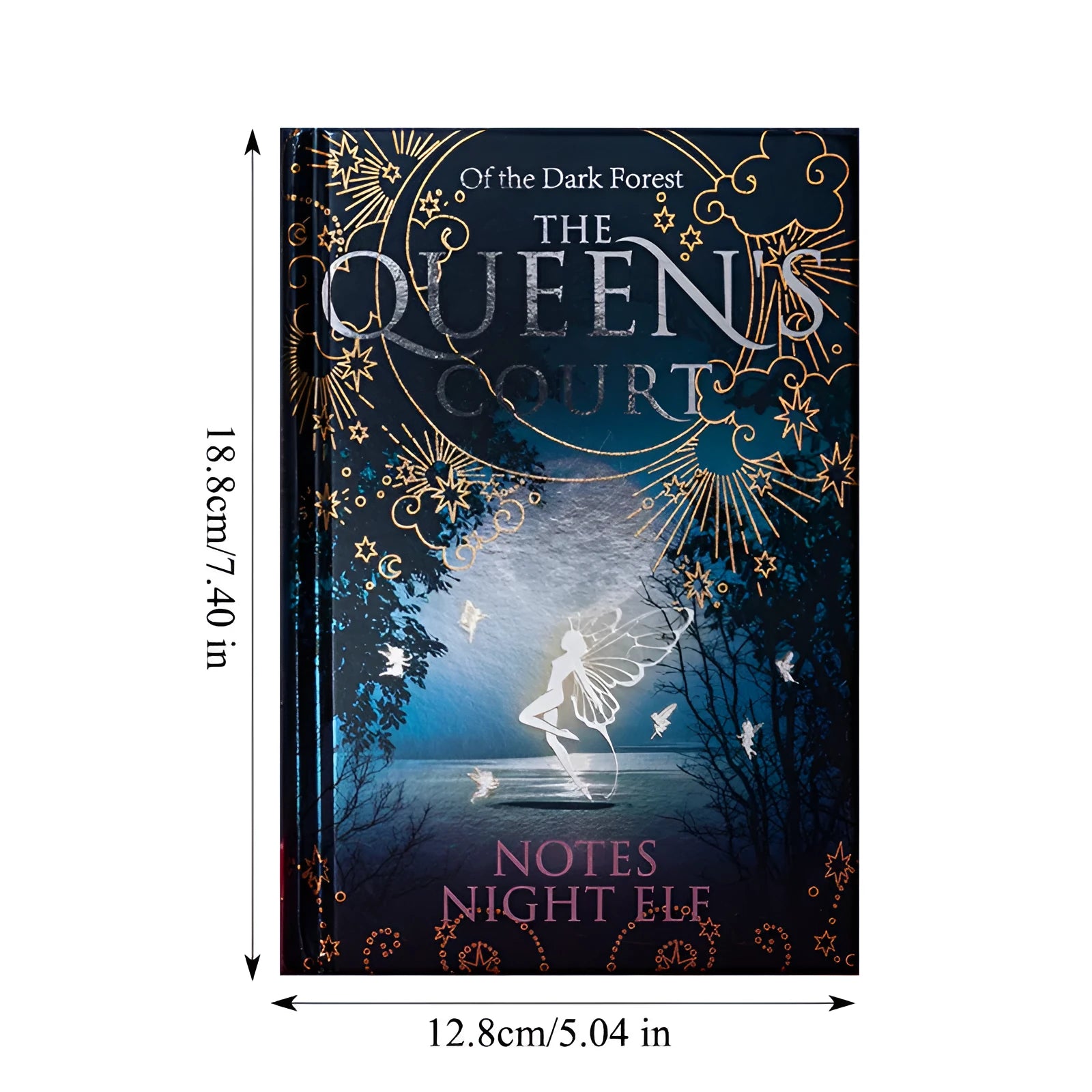 A5 hardcover notebook with luminous retro night elves design showing blue and purple colour options