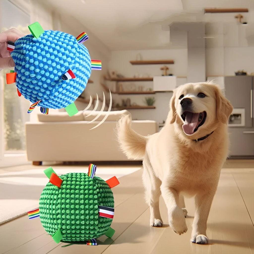 Blue pineapple lattice dog vocal ball toy with rolling ring design measuring 17cm in diameter