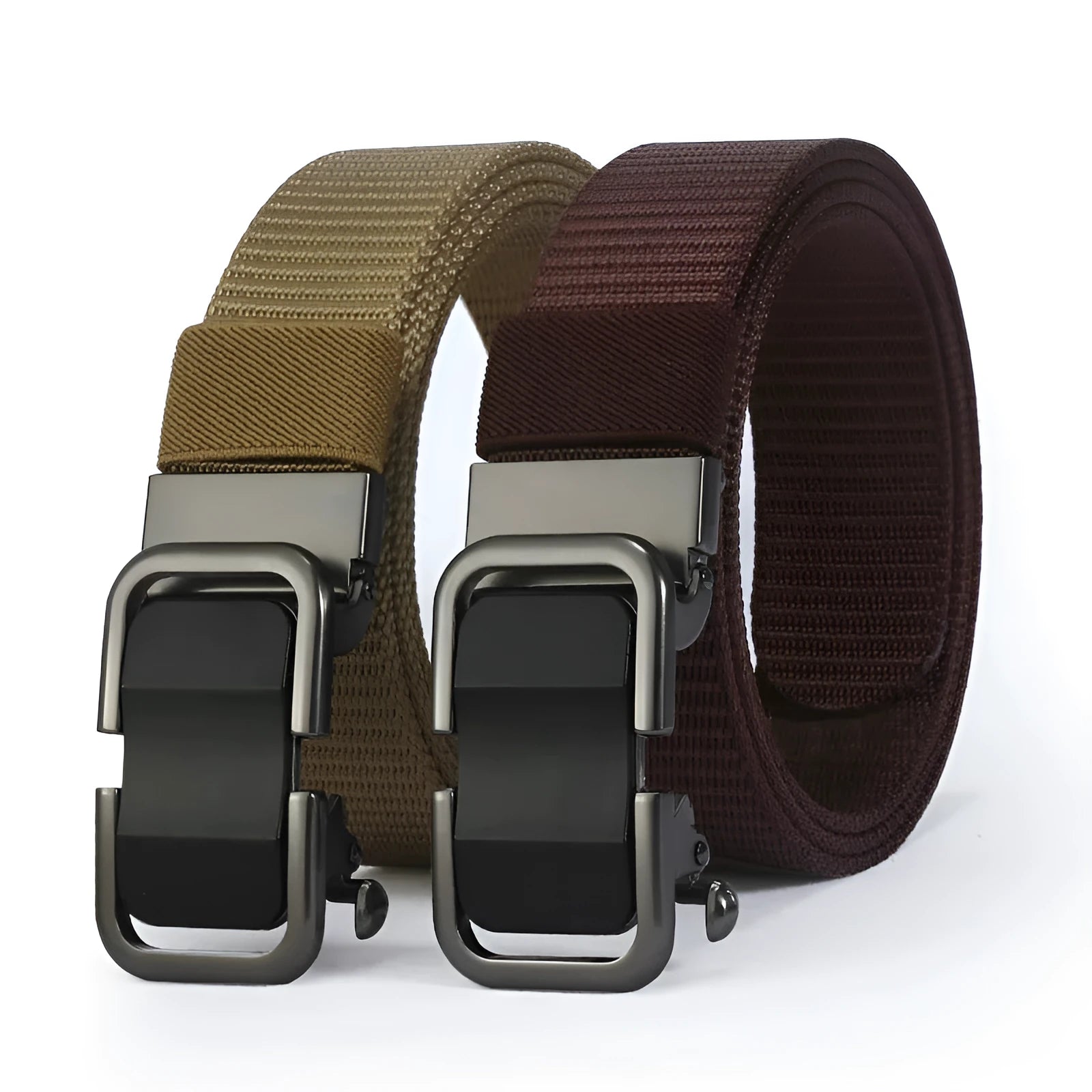 Men's nylon canvas toothless belt with alloy buckle in multiple colour options showing 120cm length