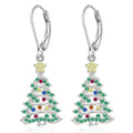 Women's Christmas tree earrings with star pendant in white gold colour