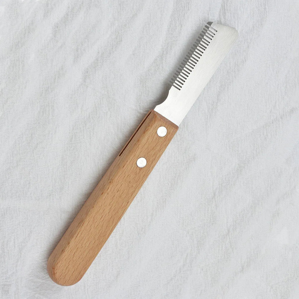 Pet stripping comb with wood handle and metal teeth for dog and cat grooming