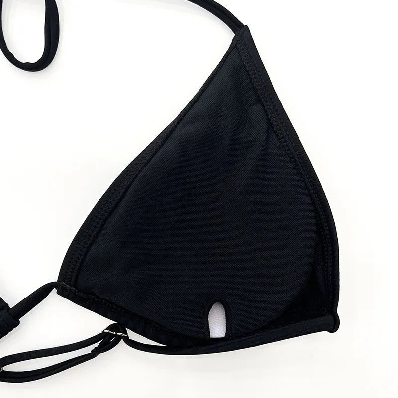 Black mesh women's bikini four-piece swimwear set with long sleeves