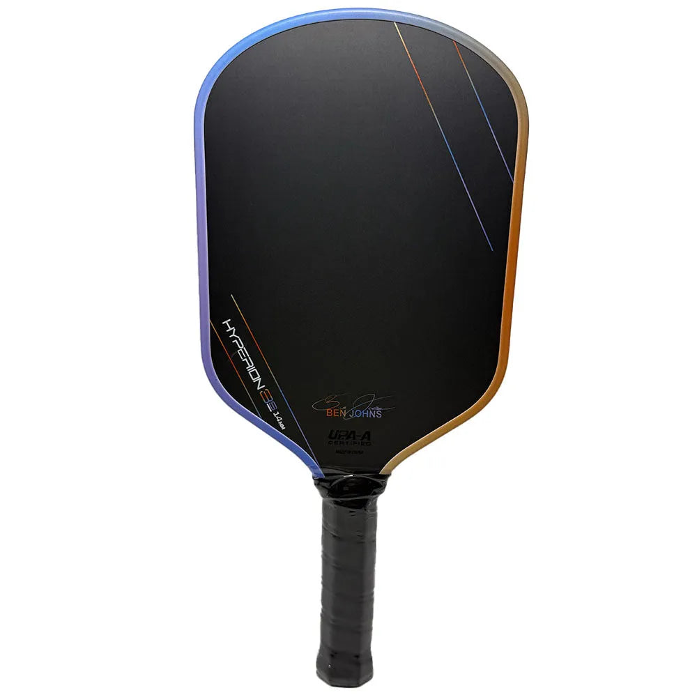 Aurora Multicolor Hyperion 3s pickleball racket with matte carbon fiber finish showing its dimensions.