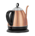 Gold full-automatic stainless steel kettle with touch control panel on a kitchen counter.