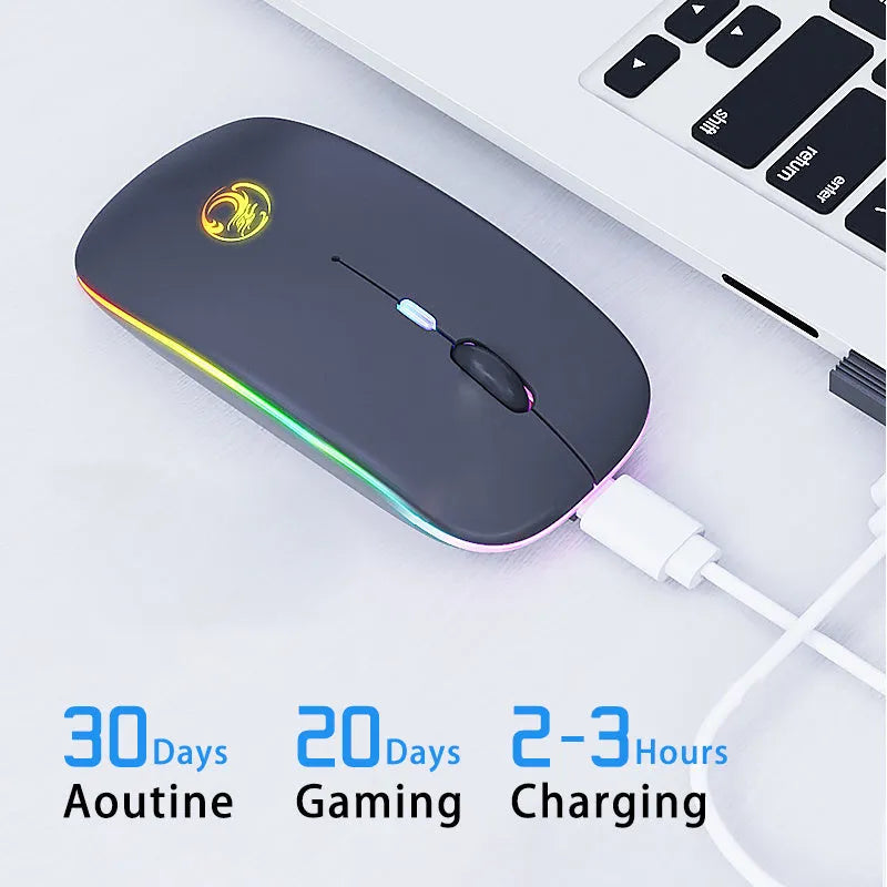 Black or white dual-mode wireless mouse with silent buttons and charging light
