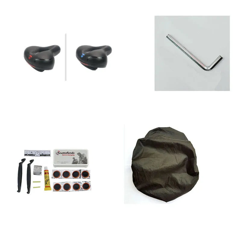 Thickened silicone bicycle saddle cushion with waterproof cover and tools kit on a bike seat.