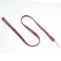 Roran black PU leather dog lead with metal clip attached to a dog collar.