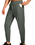 Men's loose fit solid colour casual trousers in polyester, shown in one of thirteen available colour options.