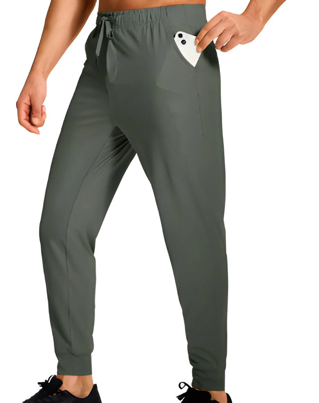Men's loose fit solid colour casual trousers in polyester, shown in one of thirteen available colour options.