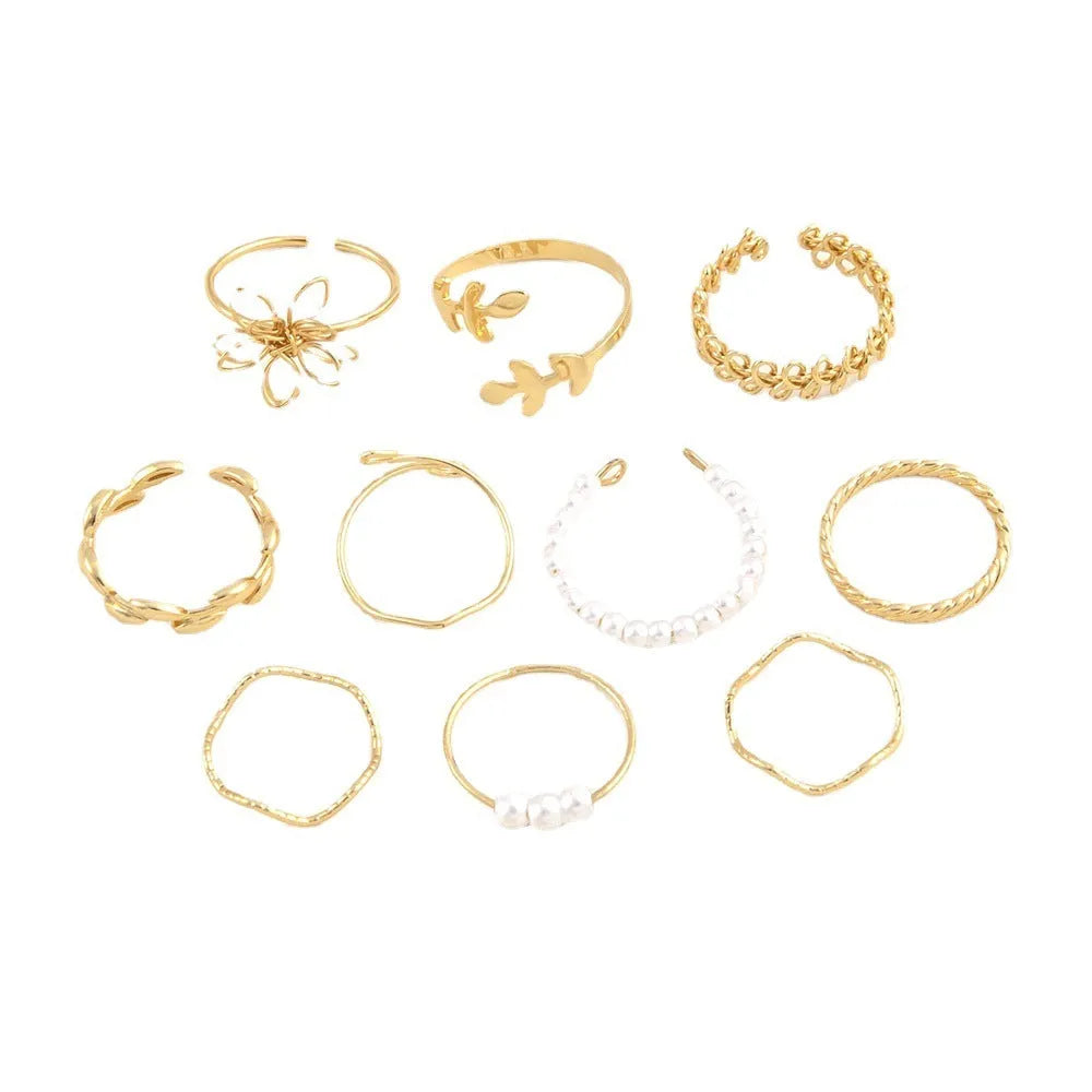 Gold tone openwork flower ring with intricate floral pattern design and glossy finish
