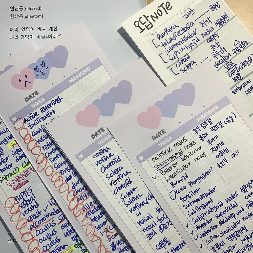 English words notepad with double-sided printing, half B5 size 9.1x25.7cm with pink cover