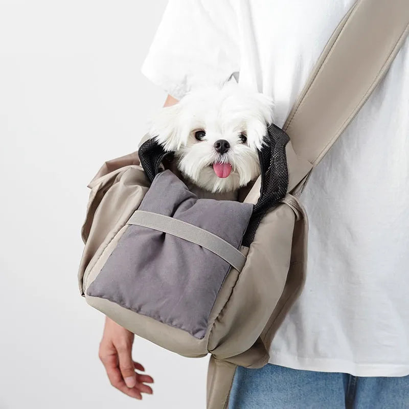 Apricot cloth pet summer handbag with medium 41x16x28 cm dimensions for dogs and cats