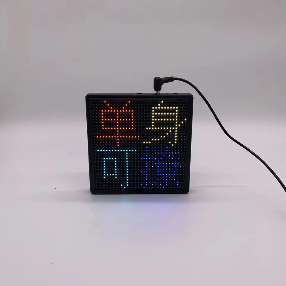 Bluetooth wireless LED car display screen with aluminium frame showing colourful animation