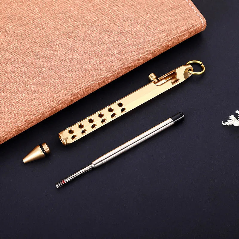 Brass hexagonal bolt pen with six-angle barrel showing brass natural colour finish