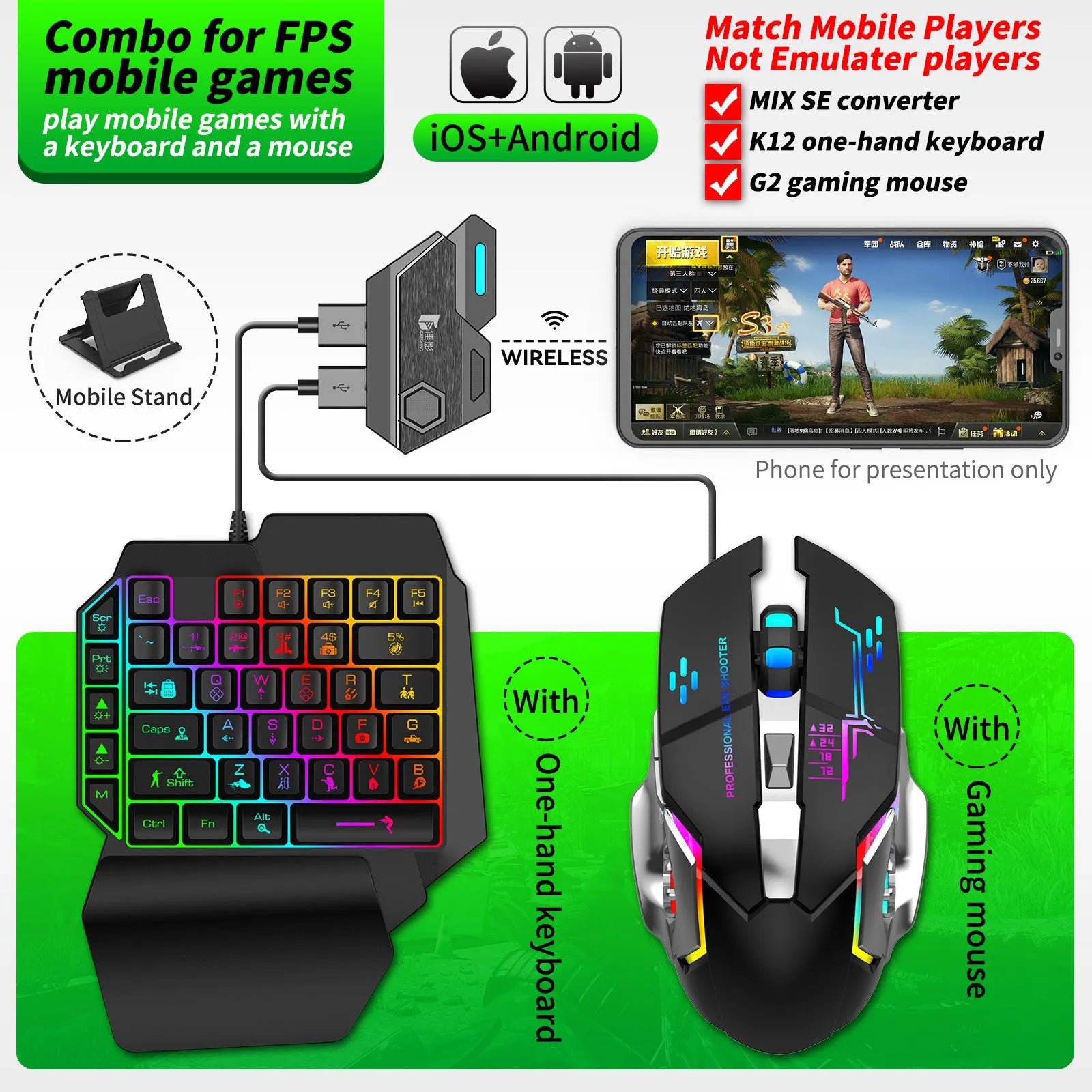 Gamwing Jiaying MIX series USB keyboard and mouse converter for mobile gaming in official configuration suit colour.