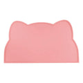 Blue silicone waterproof pet feeding mat for dog or cat food bowls on a wooden floor.