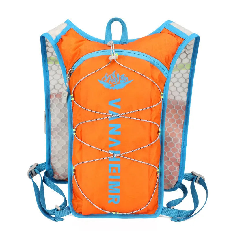 Ultra-light cross-country outdoor backpack in streamer orange colour with an air pillow belt.