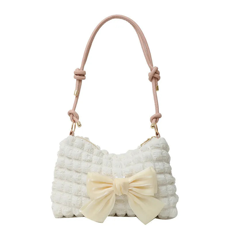 Women's one-shoulder canvas handbag in horizontal square shape with sandwich pocket