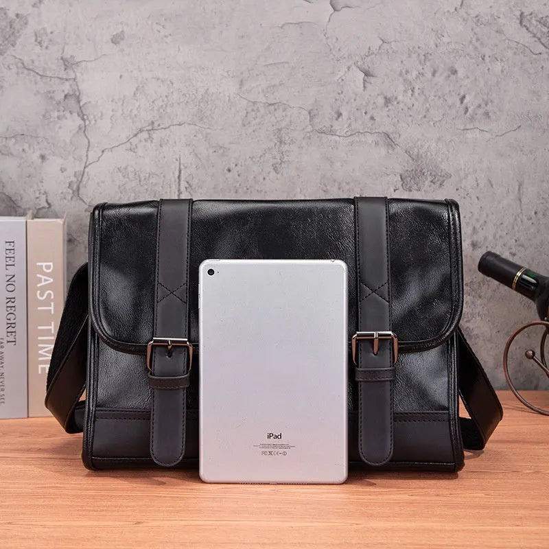 Black Korean-style men's commuter backpack with anti-theft function and PU construction