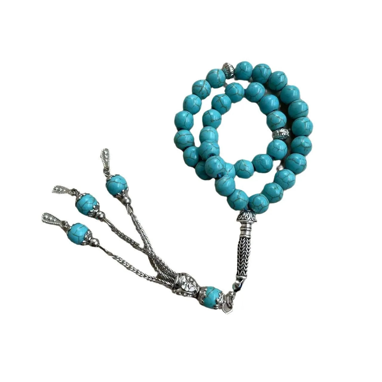 Sky blue stone Muslim prayer bracelet with 8mm beads on adjustable string