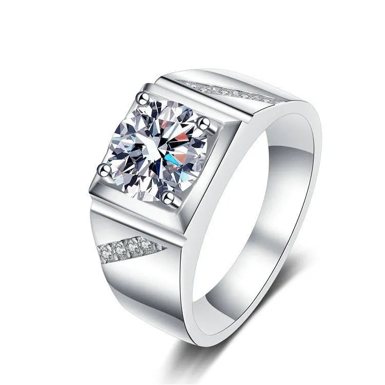 Large square diamond men's ring with adjustable opening in gold or platinum finish