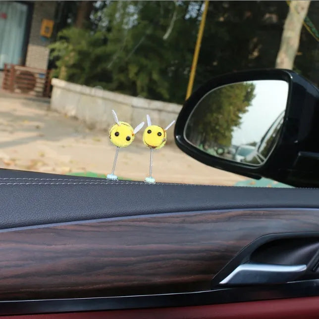 Cartoon bee car decoration with fur ball material and swing spring, 3cm size