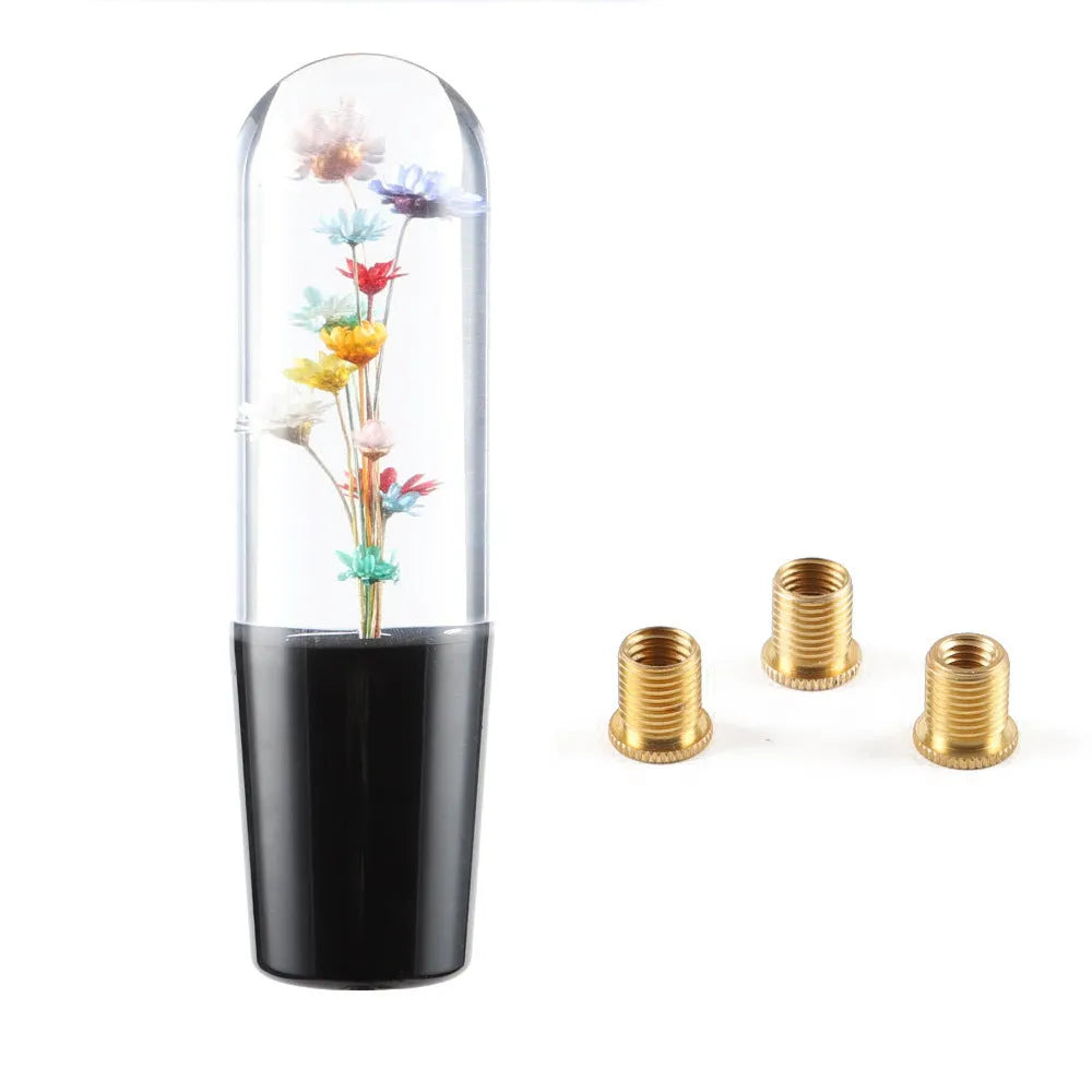 15cm transparent crystal car gear shift knob with flower design in seven colour options