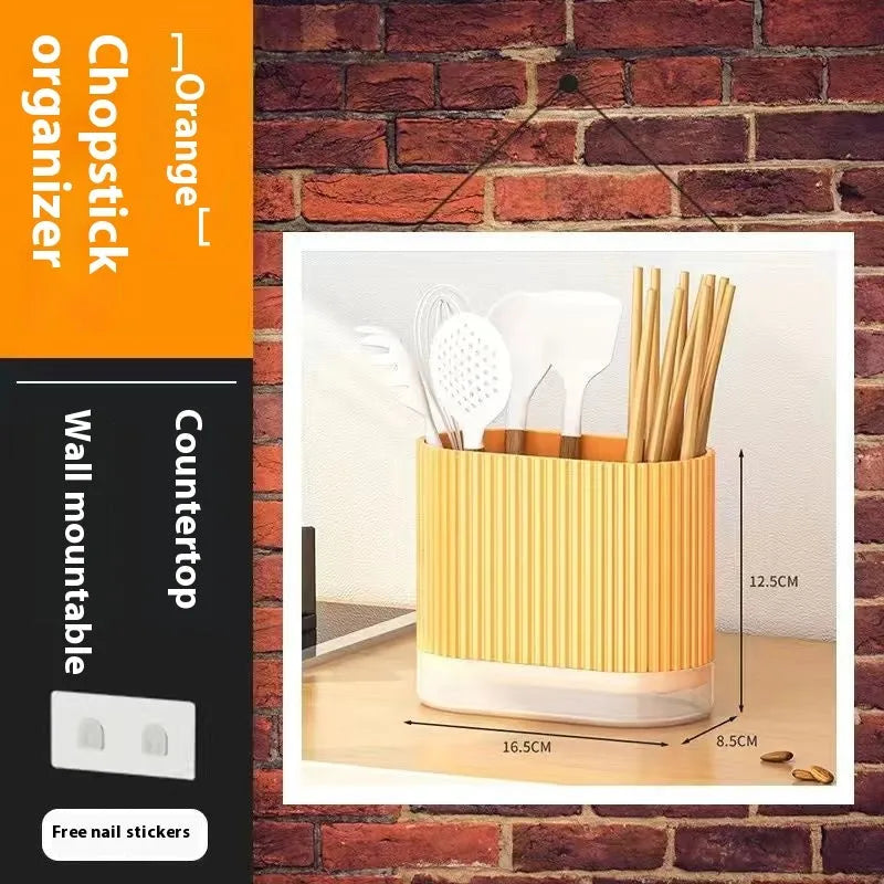 Plastic wall-mounted chopsticks cage with drainage holes in beige colour