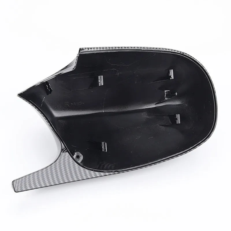Pair of BMW 3 Series E90 rearview mirror shells in ABS plastic with black and carbon pattern finish options