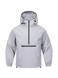 Men's Korean-style loose corduroy hooded jacket with half-zip closure in light gray colour