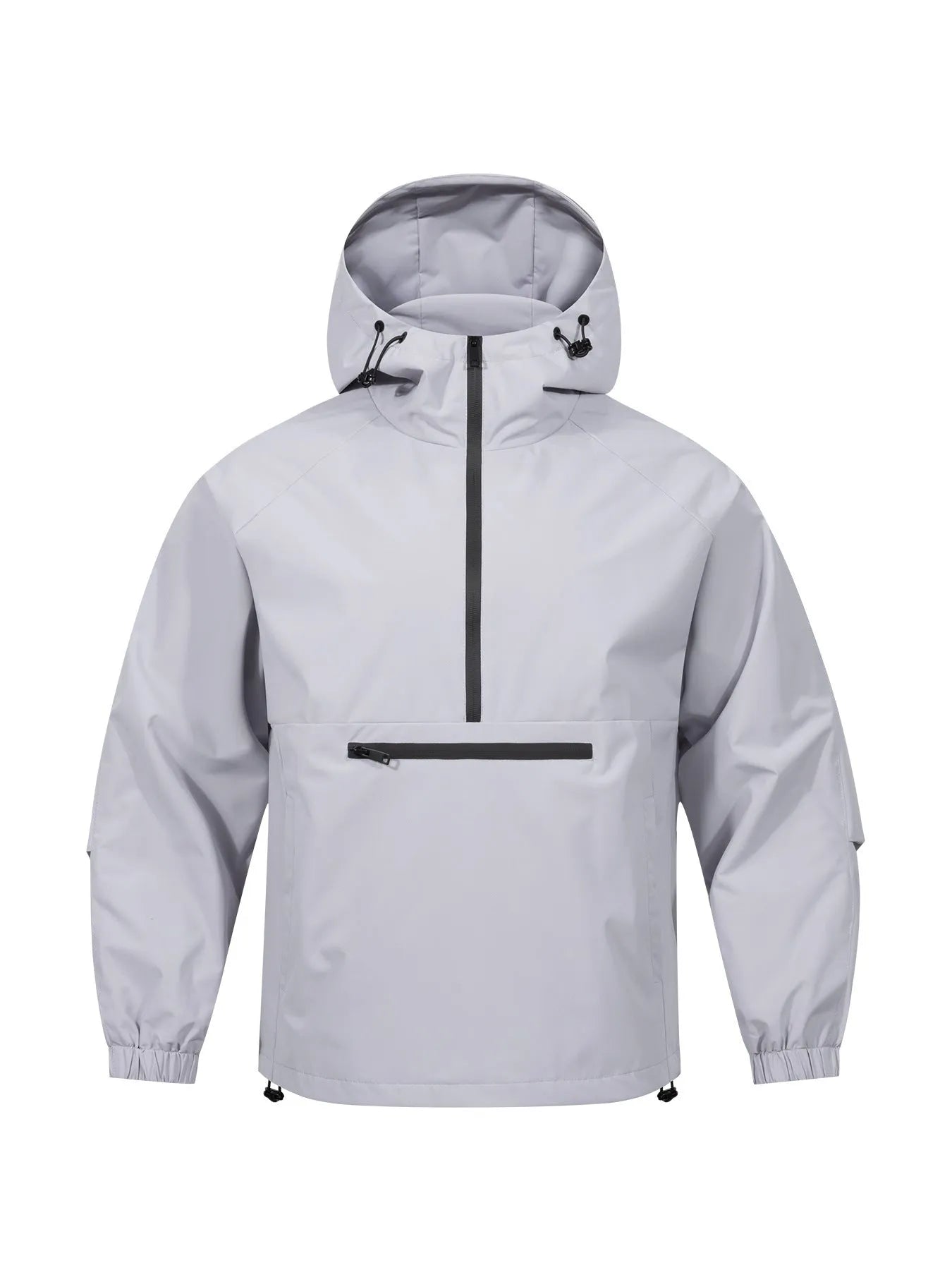 Men's Korean-style loose corduroy hooded jacket with half-zip closure in light gray colour
