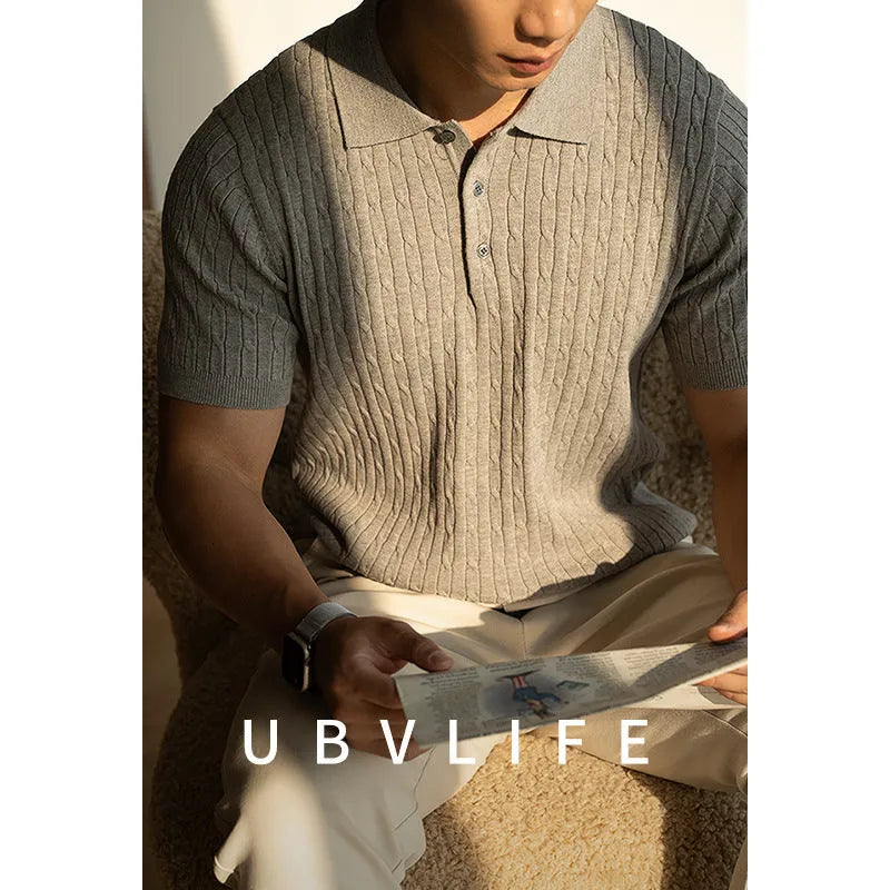 Men's khaki short sleeve business commute top with polyester blend fabric