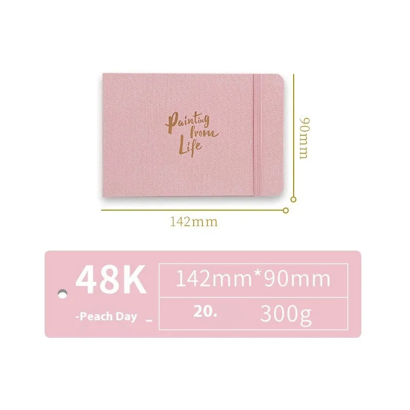 Feiluniao handmade fabric watercolour sketchbook with decorative cover, shown at 185mm length.