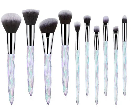 Crystal diamond handle foundation brush set with artificial fibre bristles in four colour options