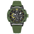 Men's black waterproof watch with luminous hands and calendar display showing 51mm case