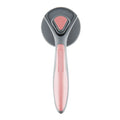 Grey self-cleaning pet slicker brush with massage-tipped bristles and a comfort-grip handle on a white background.